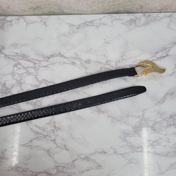 Leather Shop Black Snakeskin Snake Animal Print with Gold Toned Buckle - Picture 10 of 15